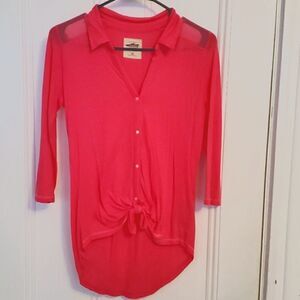 Junior's Hollister button down tie front blouse size XS